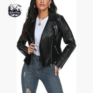 Faux Leather Moto Jacket Women's XL Lightweight Vegan Biker Coat